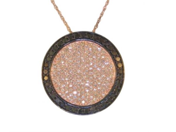 1.0TCW Enhanced Black & White Diamond Disc Pendant W/Chain 10KT PK      **CLEARANCE-FINAL SALE**