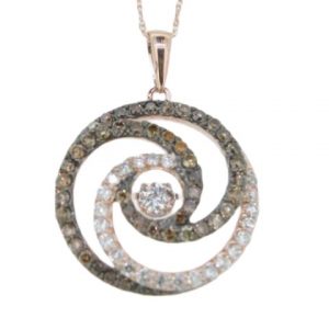 1.11TCW Enhanced Chocolate & White Dancing Diamond Swirl Circle Pendant W/Chain 14KT PK     **CLEARANCE-FINAL SALE**
