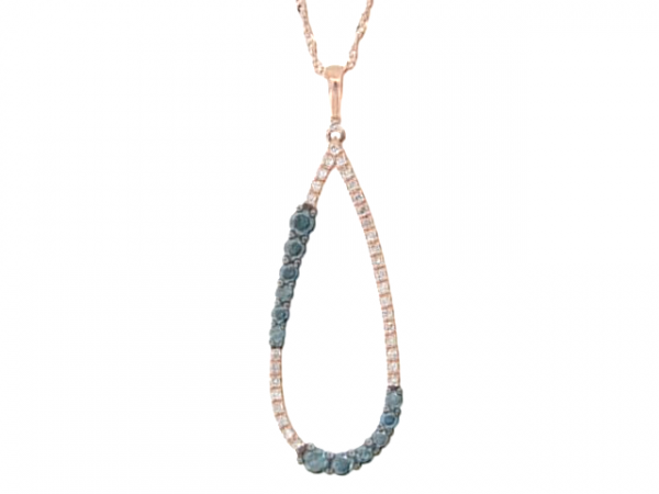 .50TCW Enhanced Blue & White Diamond Teardrop Pendant W/Chain 10KT PK     **CLEARANCE-FINAL SALE**
