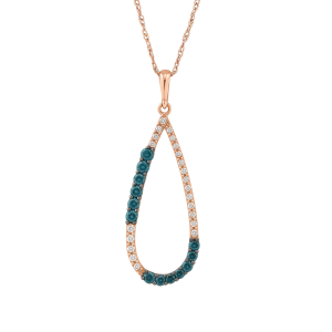 .50TCW Enhanced Blue & White Diamond Teardrop Pendant W/Chain 10KT PK       *CLEARANCE-FINAL SALE*