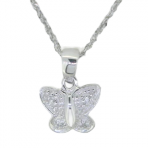 .01TCW Diamond Butterfly Pendant W/Chain 10KT WG     **CLEARANCE-FINAL SALE**