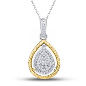 .09TCW Diamond Tear Drop Shapr Pendant W/Chain 10KT TT