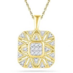 .17TCW Filigree Diamond Square Pendant W/Chain 10KT