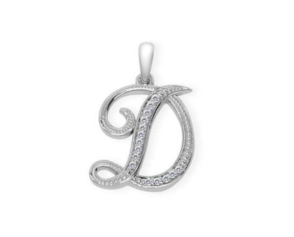 D Initial Diamond Pendant 10KT WG/15MM   *CLEARANCE-FINAL SALE*