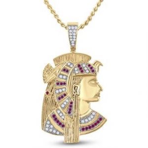 .63TCW Diamond & Genuine Ruby Pharaoh Pendant 10KT/40MM  *Chain Not Included*    *CLEARANCE-FINAL SALE*