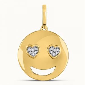 .03TCW Diamond Heart Eyes Emoji Pendant 10KT/15MM  *CLEARANCE-FINAL SALE*