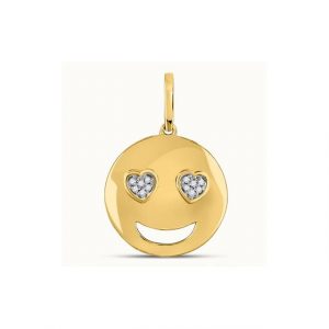 .03TCW Diamond Heart Eyes Emoji Pendant 10KT/15MM  *CLEARANCE-FINAL SALE*