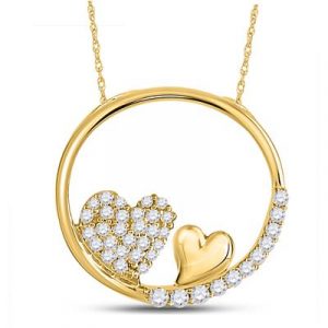 .20TCW Diamond Circle Of Life W/Double Hearts Pendant with18" Chain 10KT/16MM