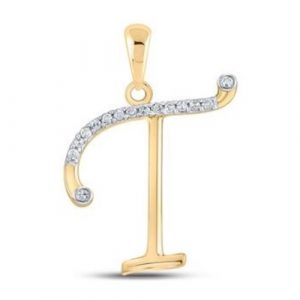 T Initial .10TCW Diamond Script Initial Pendant 10KT/18MM   *CLEARANCE-FINAL SALE*