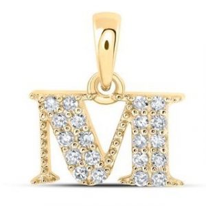 M Initial .10TCW Diamond Double Row Small Block Initial Pendant 10KT/8MM   *CLEARANCE-FINAL SALE*