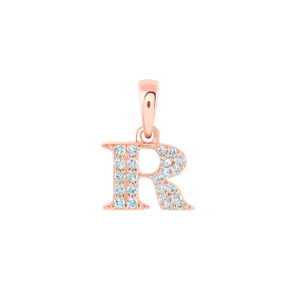 R Initial .10TCW Diamond Double Row Small Block Pendant 10KT PK/8MM   *CLEARANCE-FINAL SALE*