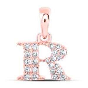 R Initial .10TCW Diamond Double Row Small Block Pendant 10KT PK/8MM   *CLEARANCE-FINAL SALE*