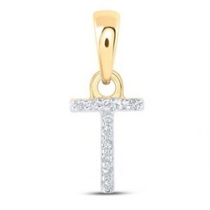 T Initial .02TCW Diamond Single Row Baby Block Pendant 10KT/6MM