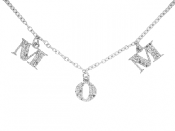 MOM Dangle .30TCW Diamond Initial Rolo Link 18" Necklace 10KT WG     **CLEARANCE-FINAL SALE**
