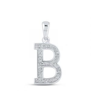 B Initial .09TCW Diamond Block Initial Pendant 10KT WG/13MM   *CLEARANCE-FINAL SALE*