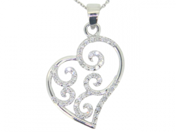 .21TCW Diamond Heart W/Swirl Design Pendant W/18" Chain 10KT WG