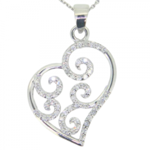 .21TCW Diamond Heart W/Swirl Design Pendant W/18" Chain 10KT WG