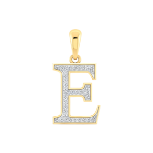 E Initial .08TCW Diamond Block Initial Pendant 10KT/13MM