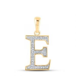 E Initial .08TCW Diamond Block Initial Pendant 10KT/13MM