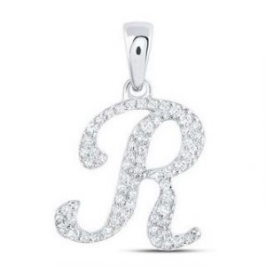 R Initial .17TCW Diamond Script Initial Pendant 10KT WG/14MM   *CLEARANCE-FINAL SALE*