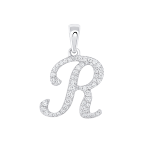 R Initial .17TCW Diamond Script Initial Pendant 10KT WG/14MM   *CLEARANCE-FINAL SALE*