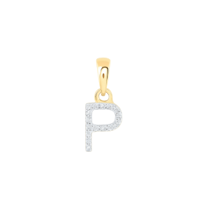 P Initial .03TCW Diamond Single Row Mini Block Pendant 10KT/6MM