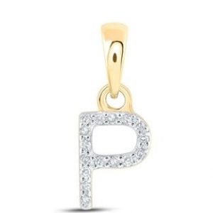 P Initial .03TCW Diamond Single Row Mini Block Pendant 10KT/6MM