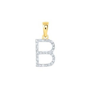 B Initial .13TCW Diamond Single Row Block Pendant 10KT/10MM