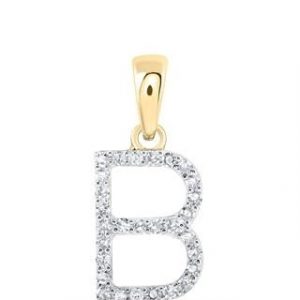 B Initial .13TCW Diamond Single Row Block Pendant 10KT/10MM
