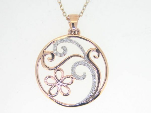 .12TCW Diamond Flower & Vine Round Pendant W/18" Chain 10KT PK/19MM