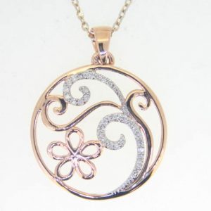 .12TCW Diamond Flower & Vine Round Pendant W/18" Chain 10KT PK/19MM