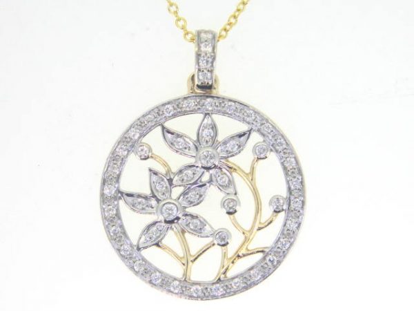 .30TCW Diamond Flower & Vine Round Pendant W/18" Chain 10KT/20MM
