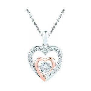 .10TCW Diamond Dancing Double Heart Pendant W/Chain 10KT PK & WG