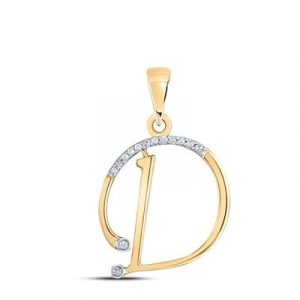 D Initial .08TCW Diamond Script Initial Pendant 10KT/18MM