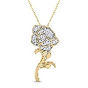 .10TCW Diamond Rose Pendant with Chain 10KT