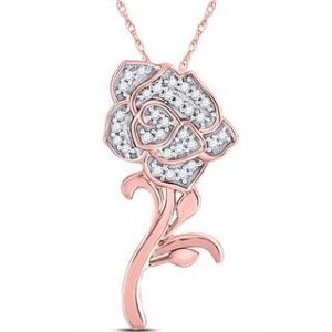 .10TCW Diamond Rose Pendant with Chain 10KT PK