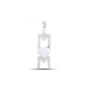 MOM  with Heart & .17TCW Diamonds with 18" Chain 10KT WG/18MM
