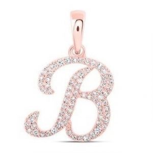 B Initial .20TCW Diamond Script Initial Pendant 10KT PK/14MM  *CLEARANCE-FINAL SALE*