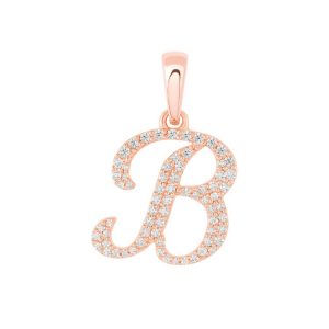 B Initial .20TCW Diamond Script Initial Pendant 10KT PK/14MM *CLEARANCE-FINAL SALE*