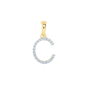 C Initial .08TCW Diamond Single Row Block Initial Pendant 10KT/10MM