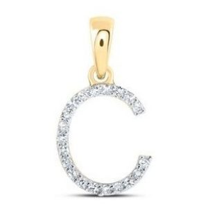 C Initial .08TCW Diamond Single Row Block Initial Pendant 10KT/10MM