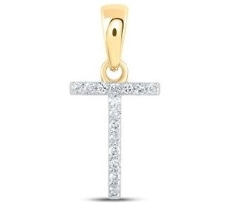 T Initial .05TCW Diamond Single Row Block Pendant 10KT/10MM