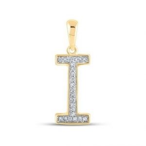 I  Initial .05TCW Diamond Block Initial Pendant 10KT/13MM