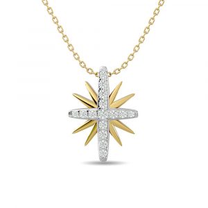 .13TCW Diamond Cross Star Pendant w/ 18" Chain 10KT TT