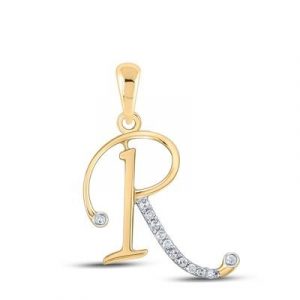 R Initial .12TCW Diamond Script Initial Pendant 10KT/18MM