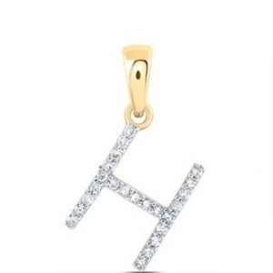 H Initial .10TCW Diamond Single Row Block Pendant 10KT/10MM