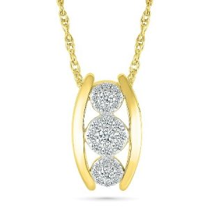 .20tcw Diamond Trio Lotus Flower Bar Slider Pendant w/ 18" Chain 10KT