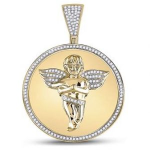 .50TCW Diamond Micro Pave Angel Medallion Pendant 10KT/30MM   *CLEARANCE-FINAL SALE*
