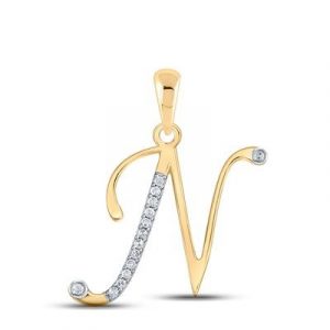 N Initial .05TCW Diamond Script Initial Pendant 10KT/18MM