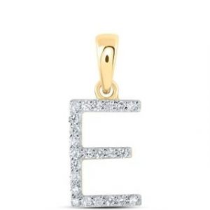 E Initial .10TCW Diamond Single Row Block Pendant 10KT/10MM